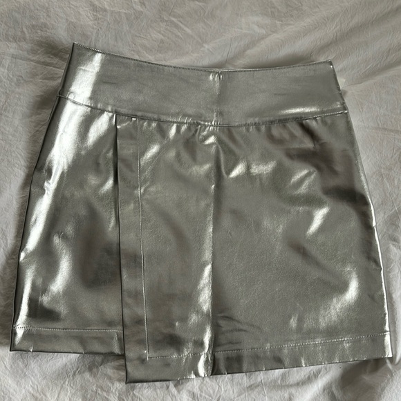 Bar III Dresses & Skirts - Becca Tilley x bar III Faux Leather Silver Wrap Skirt Size M